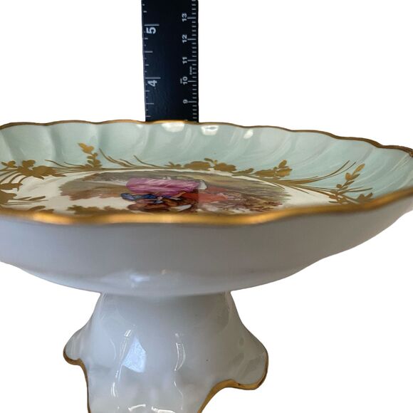 Vtg Limoges Signed Hand Painted Scene Footed Pedestal Candy Dish Courting Couple - Picture 14 of 16